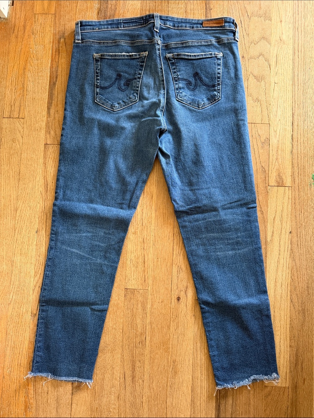 AG Adriano Goldschmied Frayed Raw Hem Blue Jeans Stretch Size 32